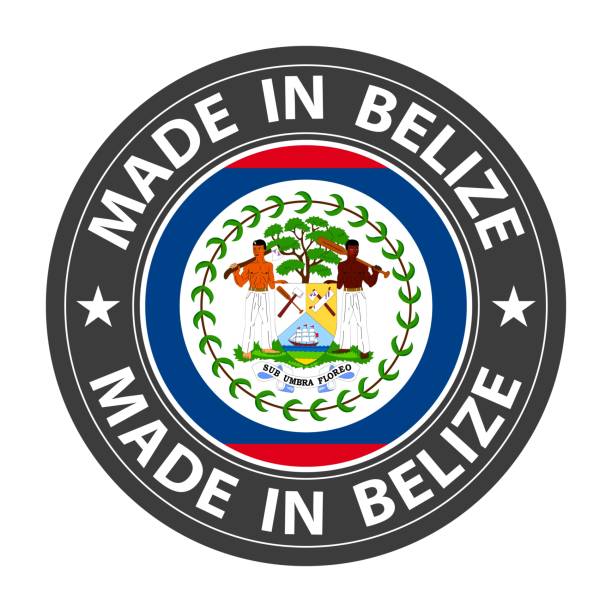 istock Made in Belize badge vector. Sticker with stars and national flag. Sign isolated on white background. 1436807477