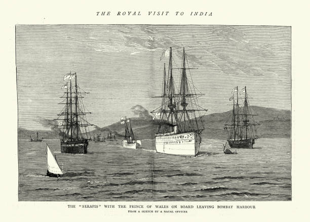 istock Serapis ship leaving Bombay Harbour, Royal Visit to India, 1870s, Victorian 19th Century. 1436808018