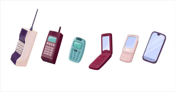 Vector illustration of Cellphones evolution cartoon illustration set