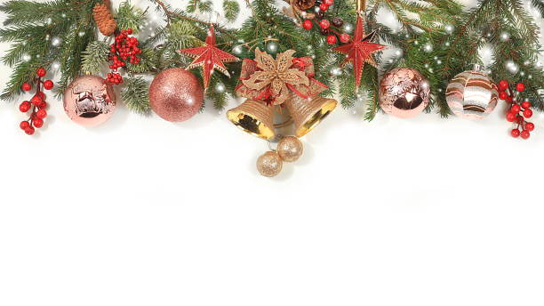 istock Happy New Year 2022. Christmas decorations, creative background with Christmas decorations, balls and fir branches with lights and snow, 1436809569