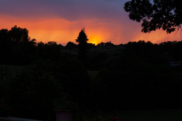 Real Panorama Landscape of hills at sunset along the Chemin du Puy, French route of the Way of St James