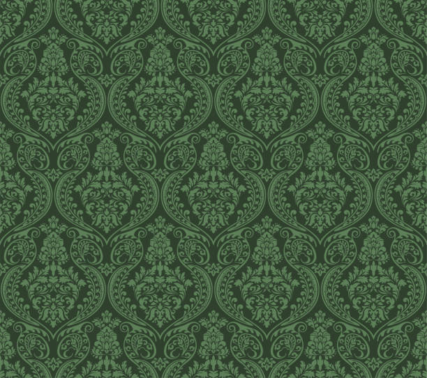 moss green victorian damask luksusowy wzór tkaniny dekoracyjnej - moss stock illustrations