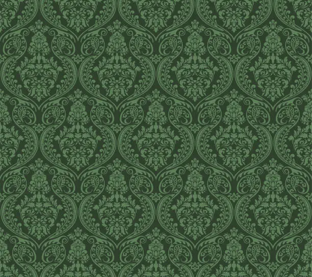 Vector illustration of Moss Green Victorian Damask Luxury Decorative Fabric Pattern