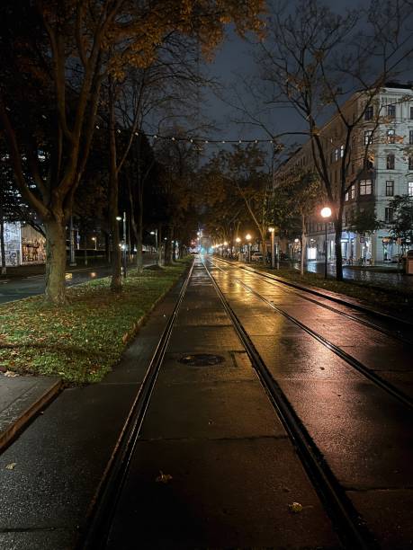 istock Vienna Tram Tracks at Night 1436813313