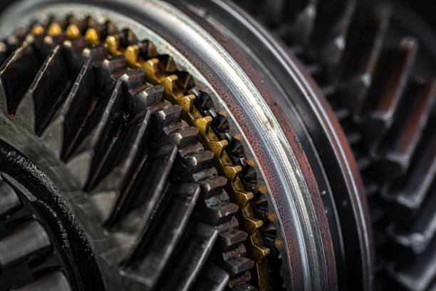 istock Car transmission, gearbox with visible gears and cogs, vehicle 1436814786