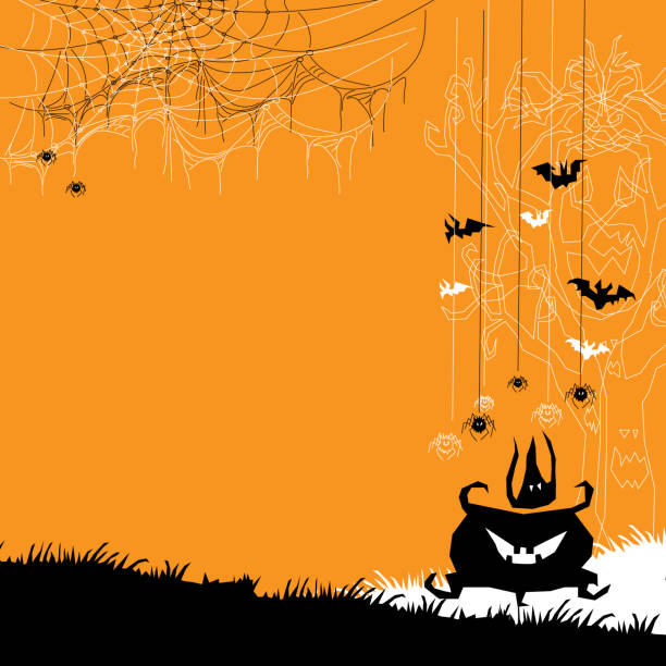 istock Halloween night spooky background with pumpkins and flying bats 1436815100