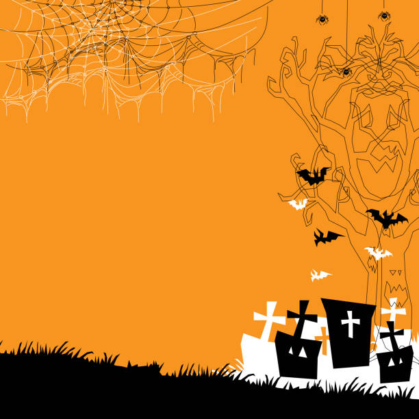 istock Halloween night spooky background with pumpkins and flying bats 1436815122