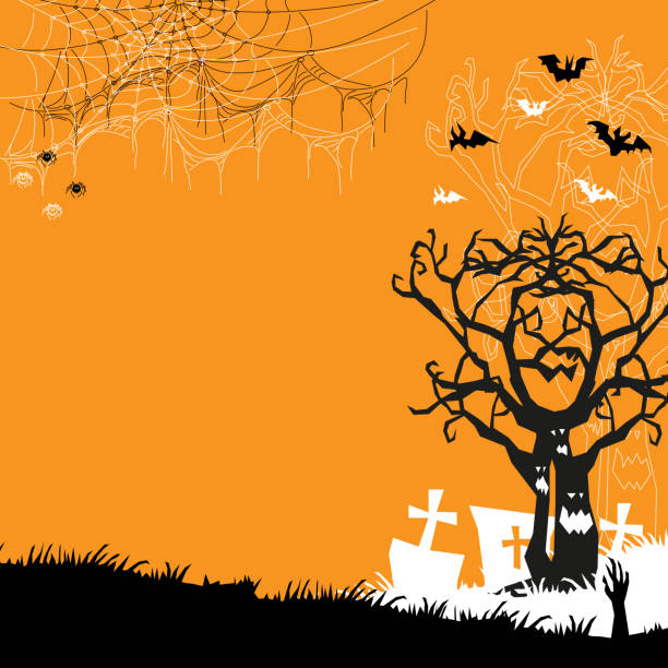 istock Halloween night spooky background with pumpkins and flying bats 1436815225