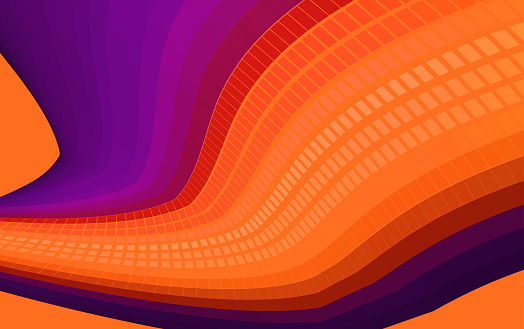Abstract purple background with outrageous orange curved dotted line. Technicolor vector graphic pattern