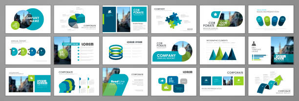 Abstract business brochure set Modern presentation slide templates. Infographic elements template  set for web, print, annual report brochure, business flyer leaflet marketing and advertising template. Vector Illustration slide show presentation software stock illustrations