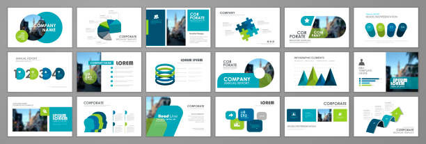 Abstract business brochure set Modern presentation slide templates. Infographic elements template set for web, print, annual report brochure, business flyer leaflet marketing and advertising template. Vector Illustration newsletter template stock illustrations