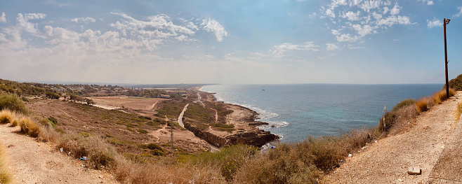 Mediterranean Sea landscape in Rosh Hanikra, Israel. Coastal landscape view of Israel.