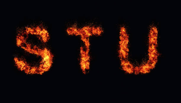 буквы s, t, u, переданны�е в огне и пламени - letter t fire flame typescript стоковые фото и изображения
