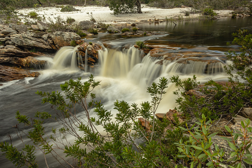 Smooth waterfalls in Waterton National Park, alberta