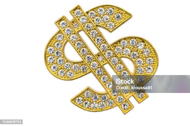 Hip Hop Culture Expensive Bling And Displaying Success Concept With Close Up On Diamond Studded Dollar Sign Isolated On White Background With Clipping Path Cutout Stock Photo - Download Image Now