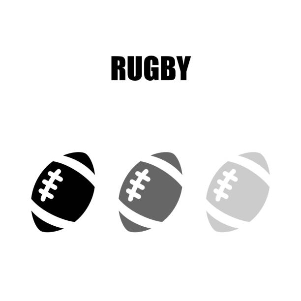 illustrations, cliparts, dessins animés et icônes de icône du ballon de rugby. jeu d’icônes monochromatique. - ballon de rugby
