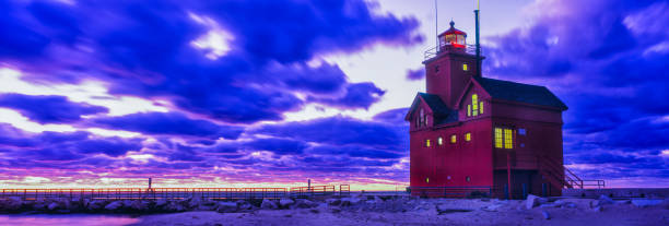 istock Big Red Light House Dusk, Holland, MI 1436844097