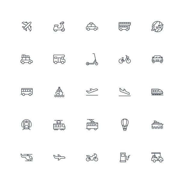 Transportation Line Icons Editable Stroke Set of transportation line vector icons. Editable stroke. small bus stock illustrations
