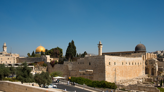 Al-Aqsa mosque  in the old city of Jerusalem Israel viewed from the rooftops in the Jewish Quarter.