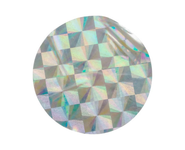 istock Blank round adhesive holographic foil sticker label isolated on white background 1436862392