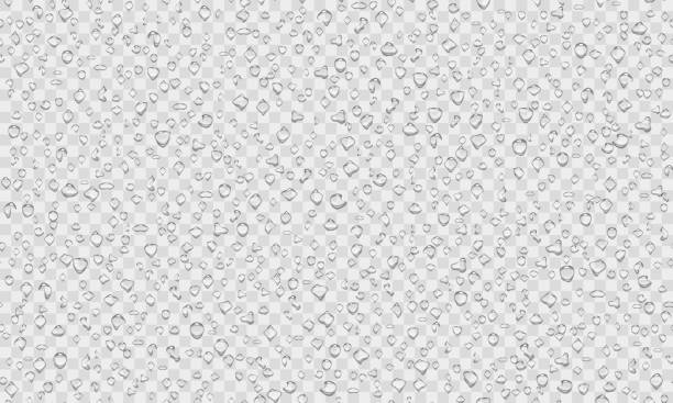realistisches transparentes wassertropfenmuster auf hellem hintergrund - condensation water cold drink drop stock-grafiken, -clipart, -cartoons und -symbole