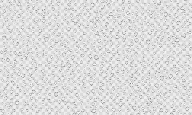 Realistic water drop transparent pattern on light background Realistic water drop transparent pattern on light background. Raindrops on glass. Shower or rain on window. Droplets texture. Condensed water on surface. Vector illustration raindrop stock illustrations