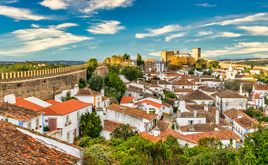 View of the wall in the medieval village of Obidos in Portugal - Travel concept