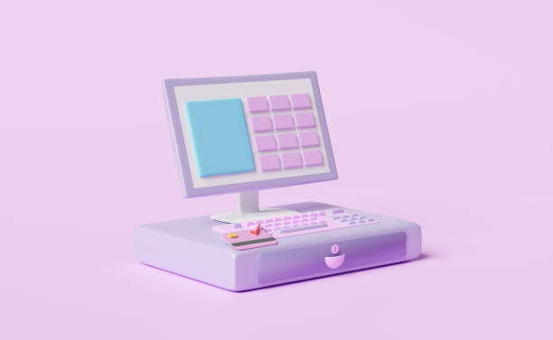 istock cash register machine isolated on purple background ,3d illustration or 3d render 1436883673