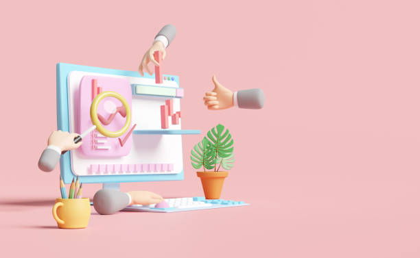 istock computer with charts and graph, analysis business financial data,target,darts,businessman hand,magnifying glass, Online marketing isolated on pink pastel background ,3d illustration or 3d render 1436883730