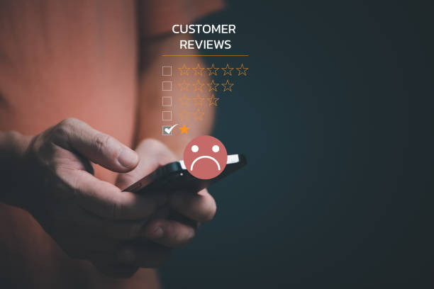 istock Customer Experience dissatisfied Concept, Unhappy Businessman Client with Sadness Emotion Face on smartphone screen, Bad review, bad service dislike bad quality, low rating, social media not good. 1436889544