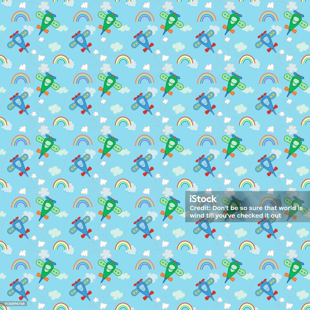 Repeat Pattern On Flying Vector Seamless Repeat Pattern Blue And Green Airplane Flying On Blue ...
