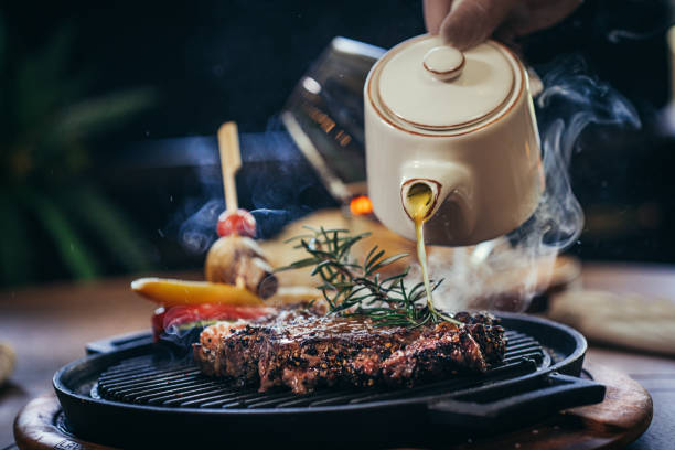 istock grilled beef steak or rump steak on steel tray 1436897490