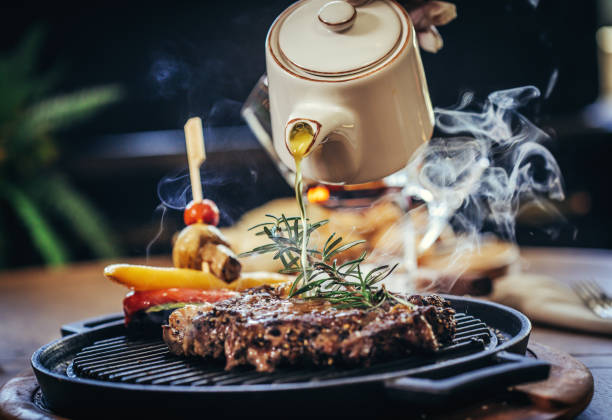 istock grilled beef steak or rump steak on steel tray 1436897518