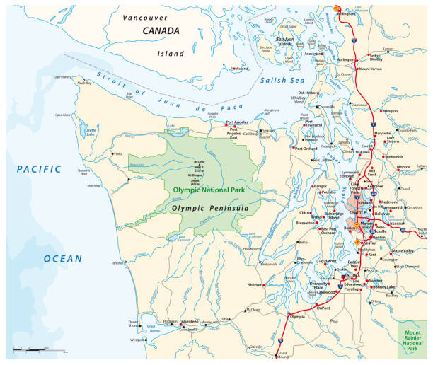 kuvapankkikuvitukset aiheesta kartta, joka ympäröi olympian niemimaata ja suur-seattlea, washington, yhdysvallat - olympic peninsula