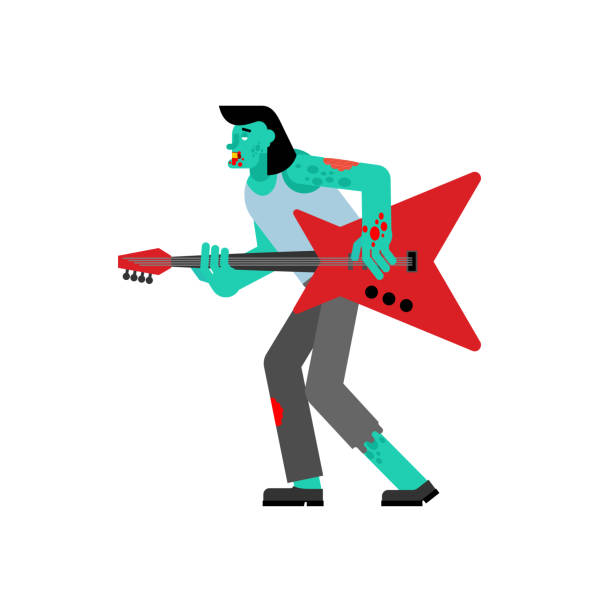istock Zombie with Electric guitar. zombi musician. guitar and walking dead. Vector illustration 1436898776