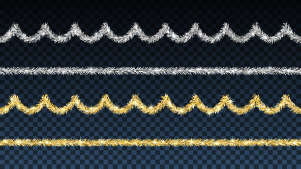 ilustrações de stock, clip art, desenhos animados e ícones de new year and christmas decoration. seamless tinsel garlands. - ouropel