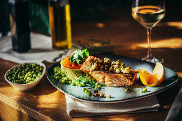 istock barbecued salmon and vegetables on plate 1436902775