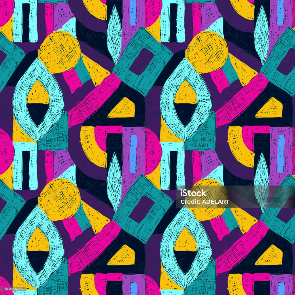 Geometric Pop Art Pattern Retro Style Doodles Ornament Seamless ...