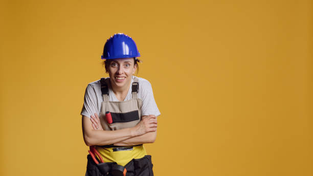 istock Portrait of empowered female constructor searching for something 1436902965