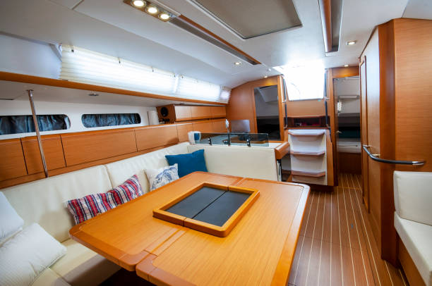 Sailboat/yacht interior, yacht cabin stock photo