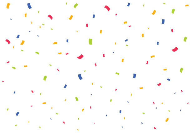 ilustraciones, imágenes clip art, dibujos animados e iconos de stock de muchos caen de confeti colorido aislado sobre fondo transparente. banner de celebración. vector - forma bidimensional