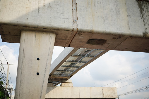 Concrete Train bridge under construction site on sky background