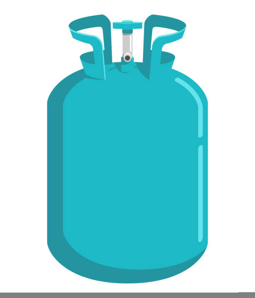 Freon tank of Refrigerant - cooling gas reservoir Freon tank of Refrigerant - isolated cooling gas reservoir in flat style gas cylinder stock illustrations
