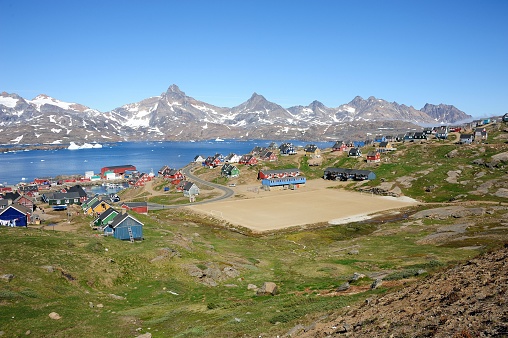 The town of Tasiilaq and glacier mountain in Greenland