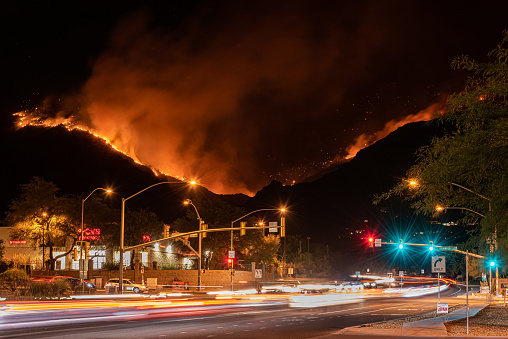 A view of the forest fires in California at night