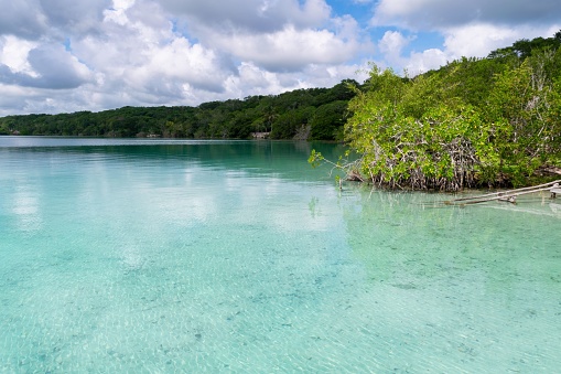 A beautiful view of the Bacalar Lagoon in Mexico.