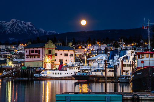 The night view of Port Alberni Bay. Vancouver Island, Canada.