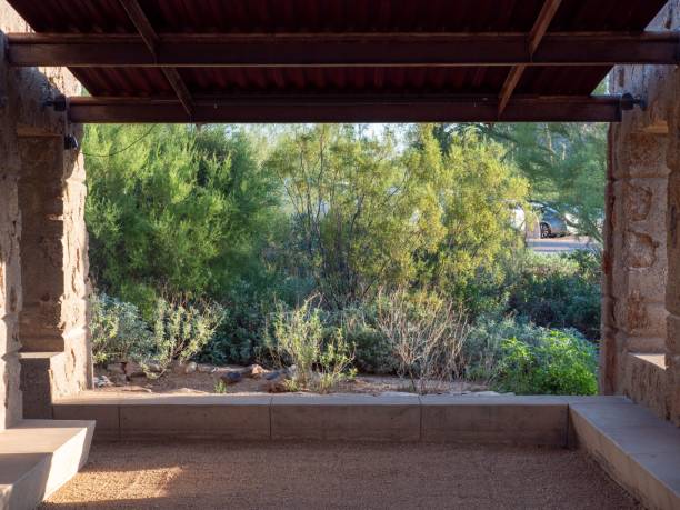 istock View of green trees from a pergola patio 1436922626