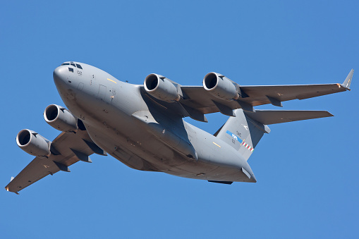 – August 10, 2013: Boeing C-17 of SAC Strageic Airlift Capability Unit based in Papa, Hungary in flight
