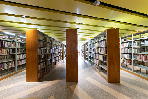 Rio de Janeiro, Brazil - September 21, 2023: Reading room inside the Federal Justice Cultural Center.